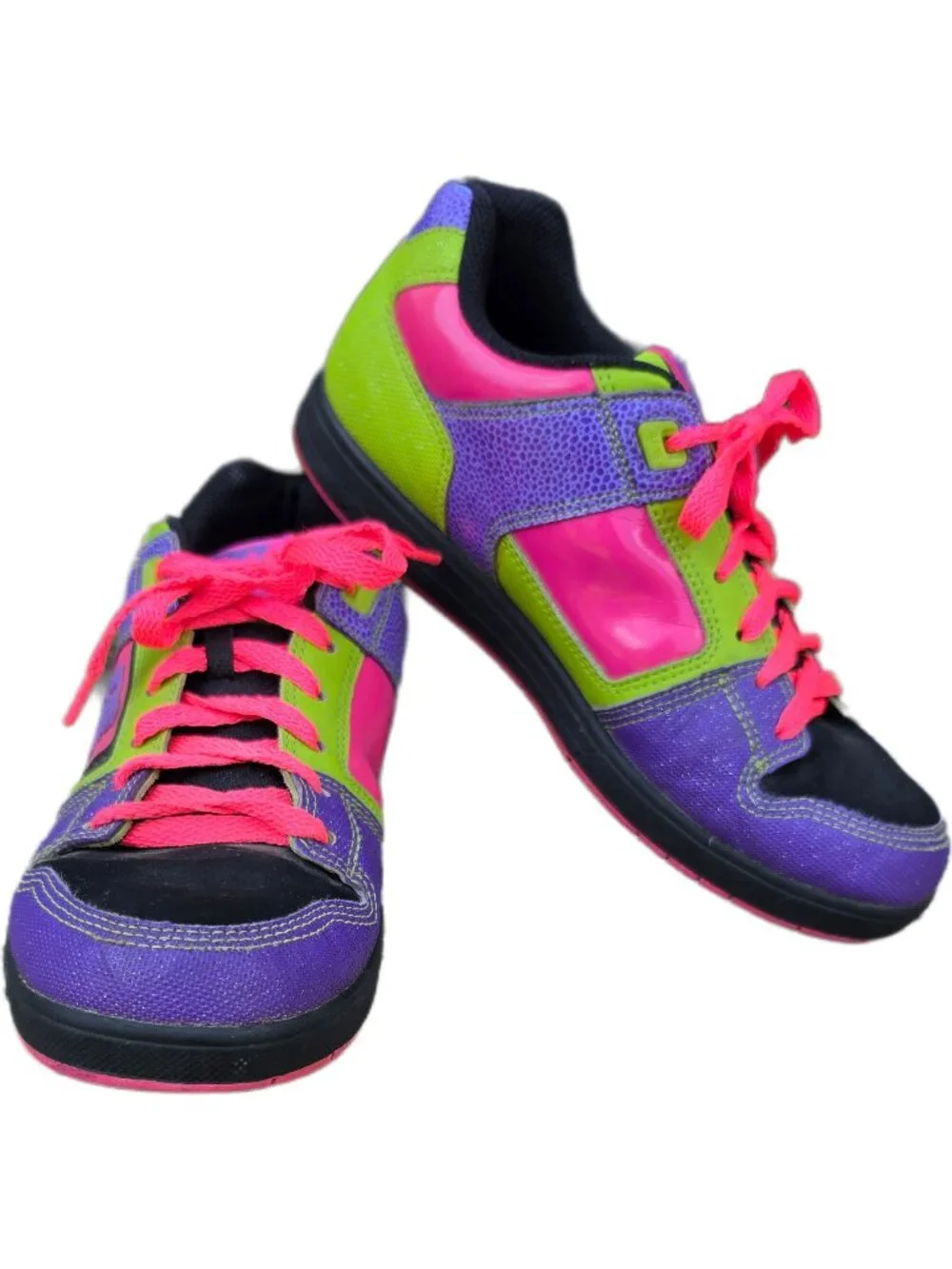DC Shoes Destroyer Womens 9 Neon Color Block Skate Sneakers Purple Pink Scene